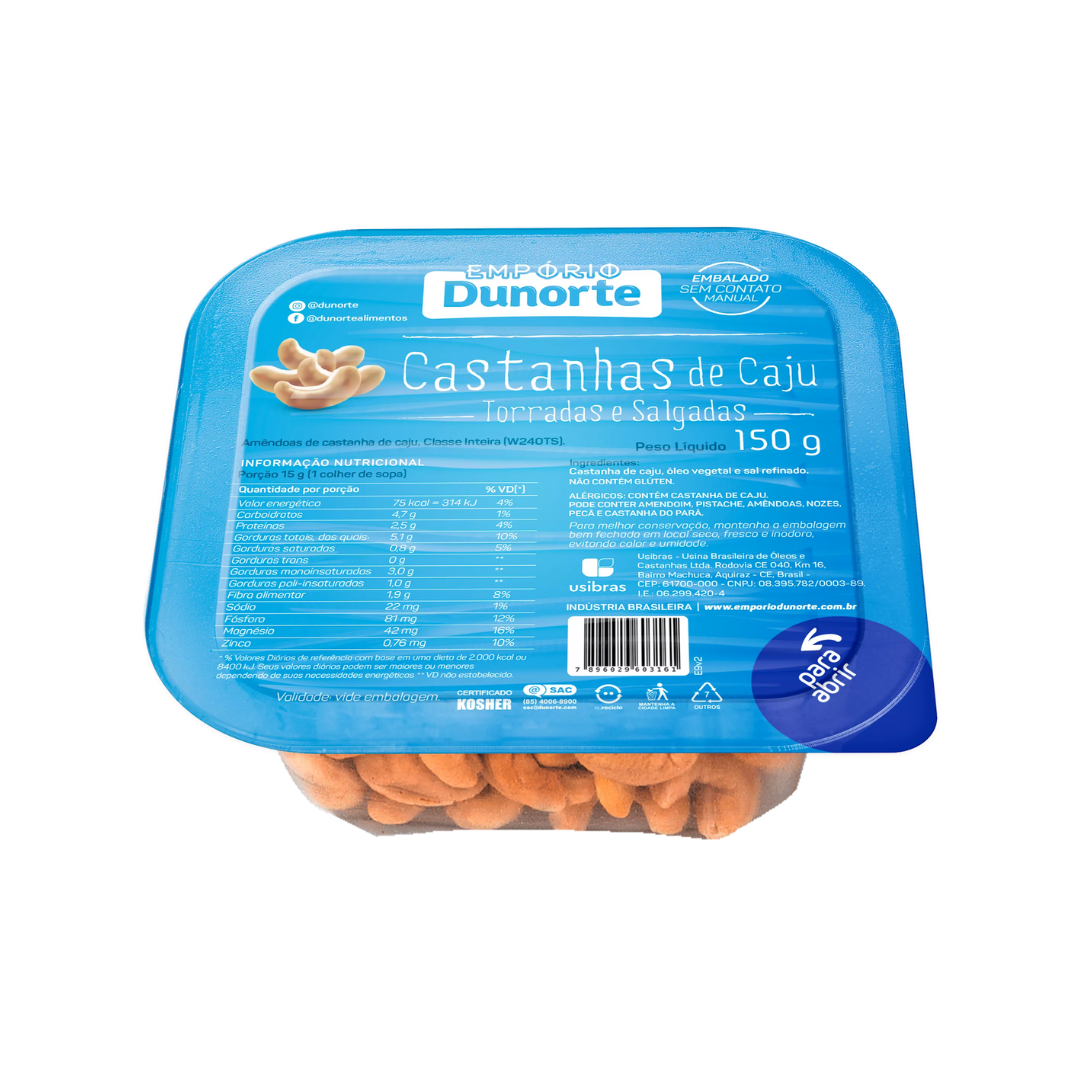 Castanhas   nuts dunorte   150g   dunorte   pote   castanha de caju torrada e salgada