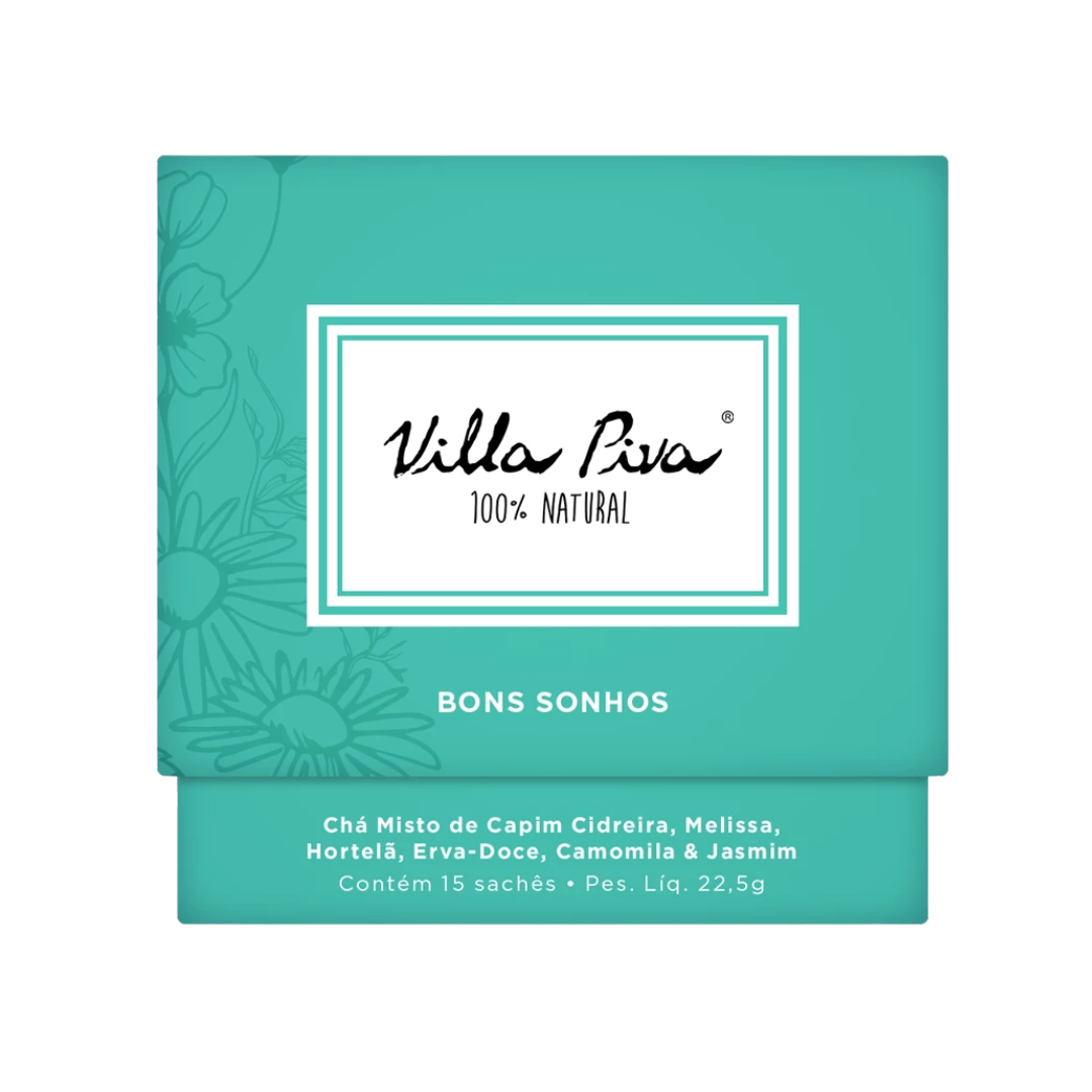 Cha villa piva   22 5g   cha sache   bons sonhos   capim cid  melissa  hortela  camomila