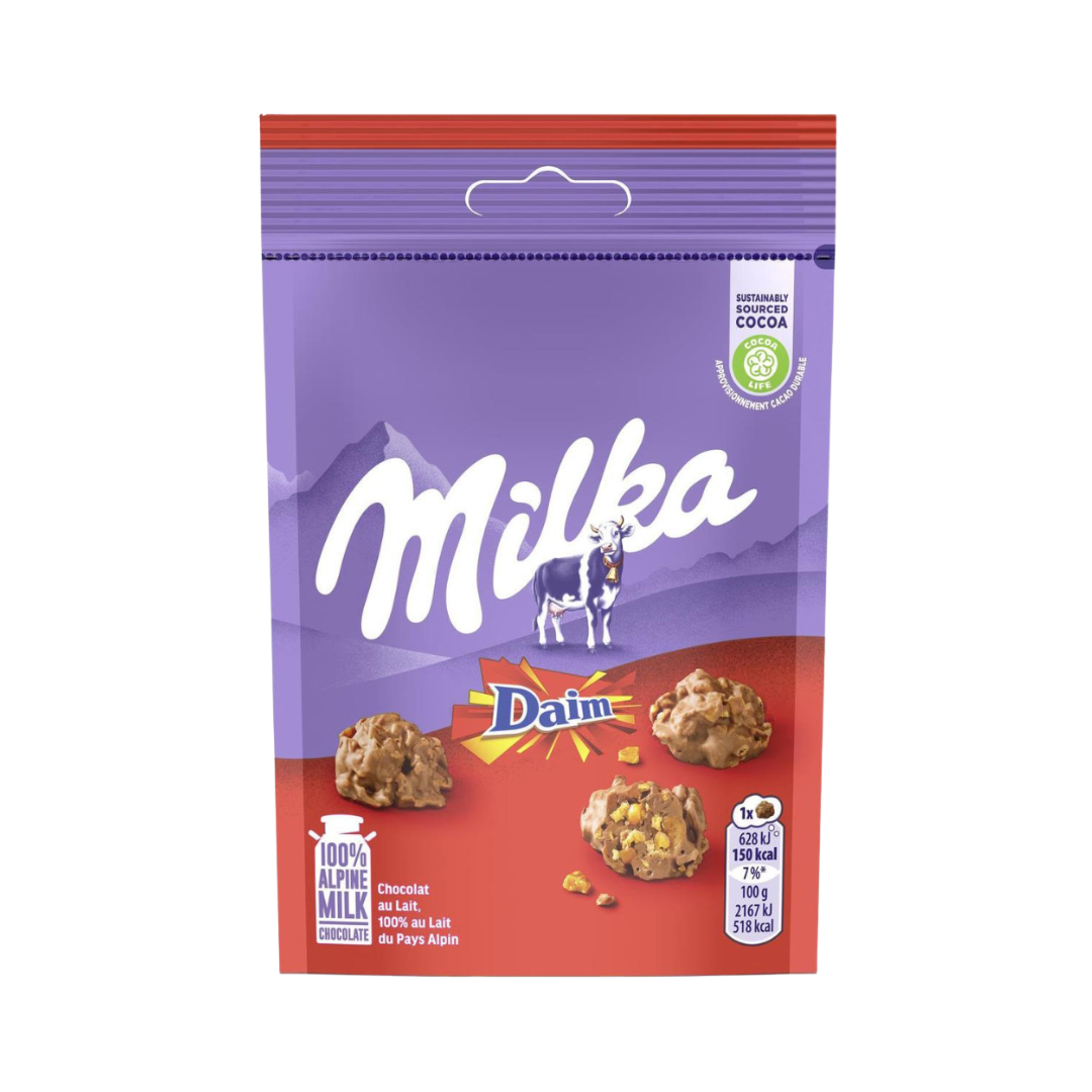 Chocolate milka   145g   daim   chocolate crocante com amendoas e caramelos