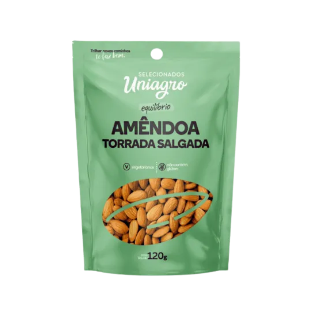 Castanhas   nuts uniagro   120g   amendoa torrada salgada   pouch