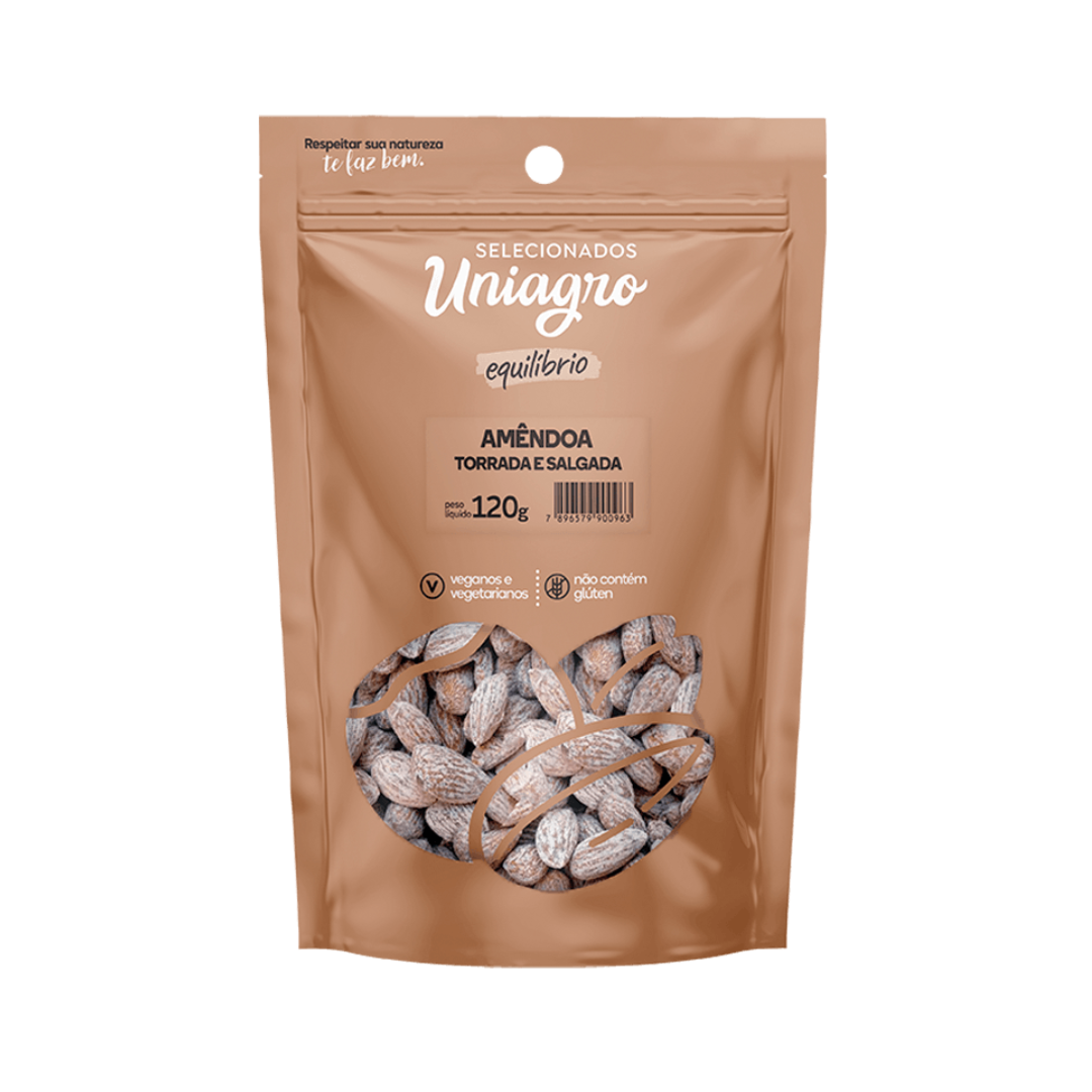 Castanhas   nuts uniagro   120g    amendoa crua   pouch