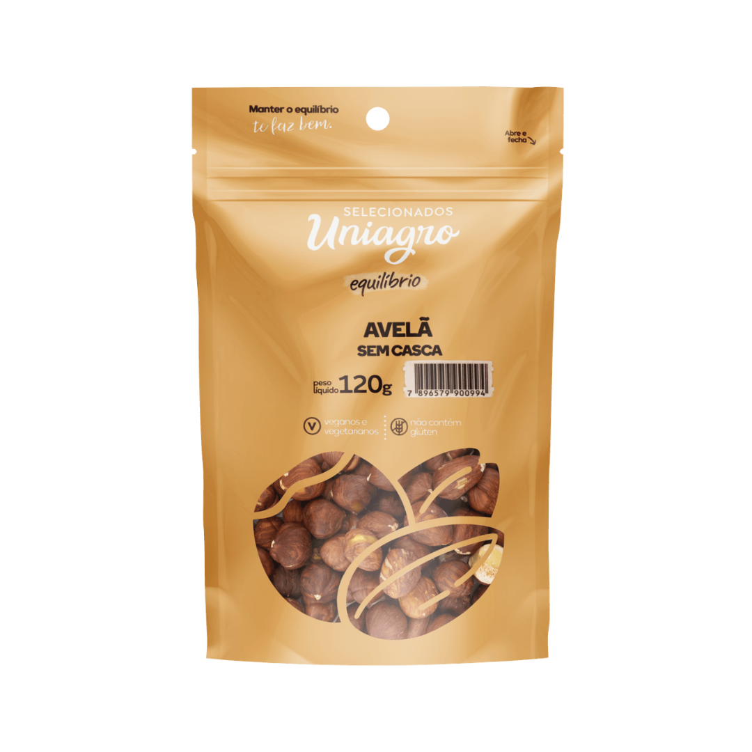 Castanhas   nuts uniagro   120g   avela sem casca   pouch