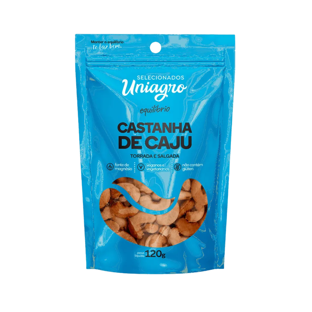 Castanhas   nuts uniagro   120g   castanha caju torrada salgada   pouch