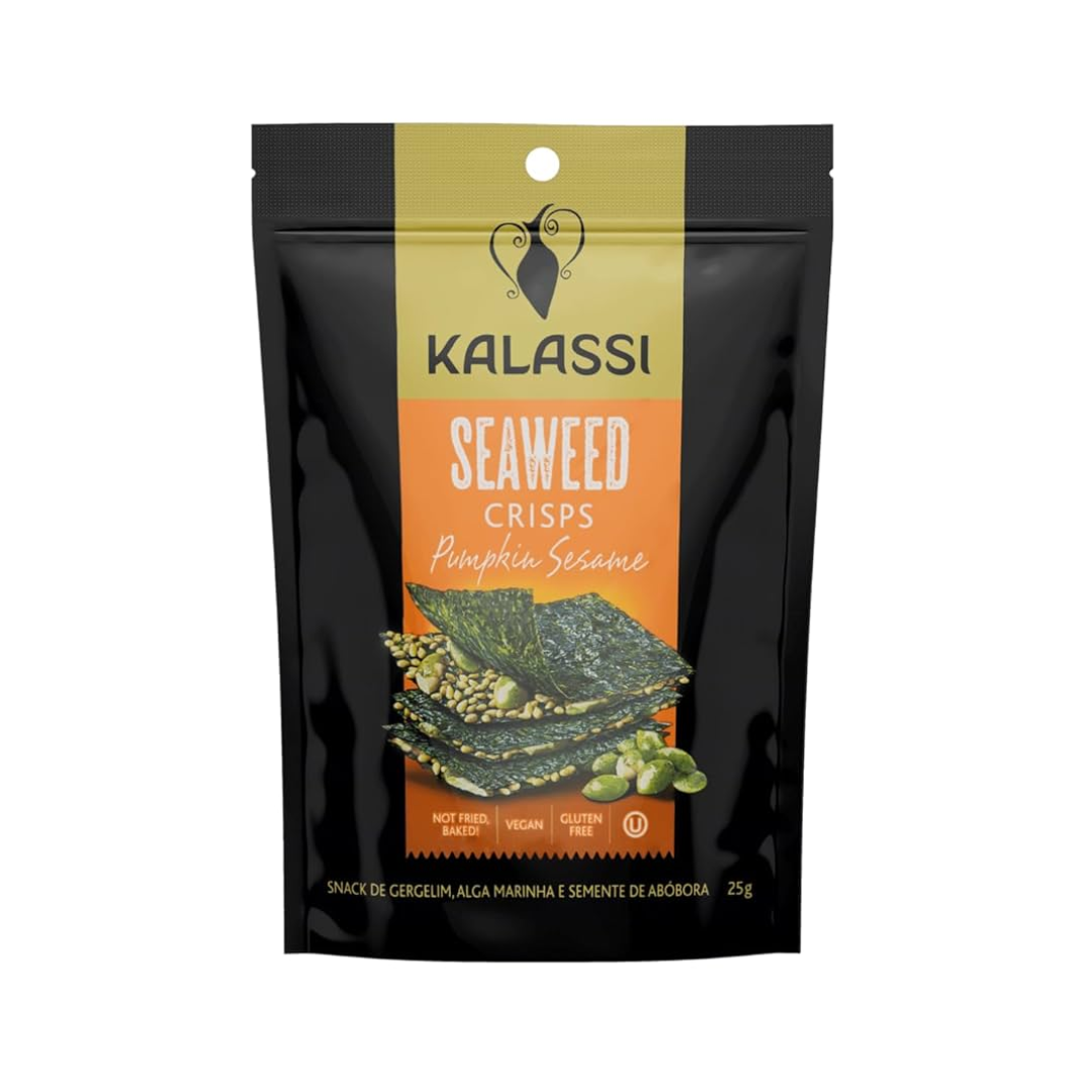 Snack kalassi   25g   seaweed crisps pumpkin sesame   snack de gergelim  alga marinha e semente de abobora